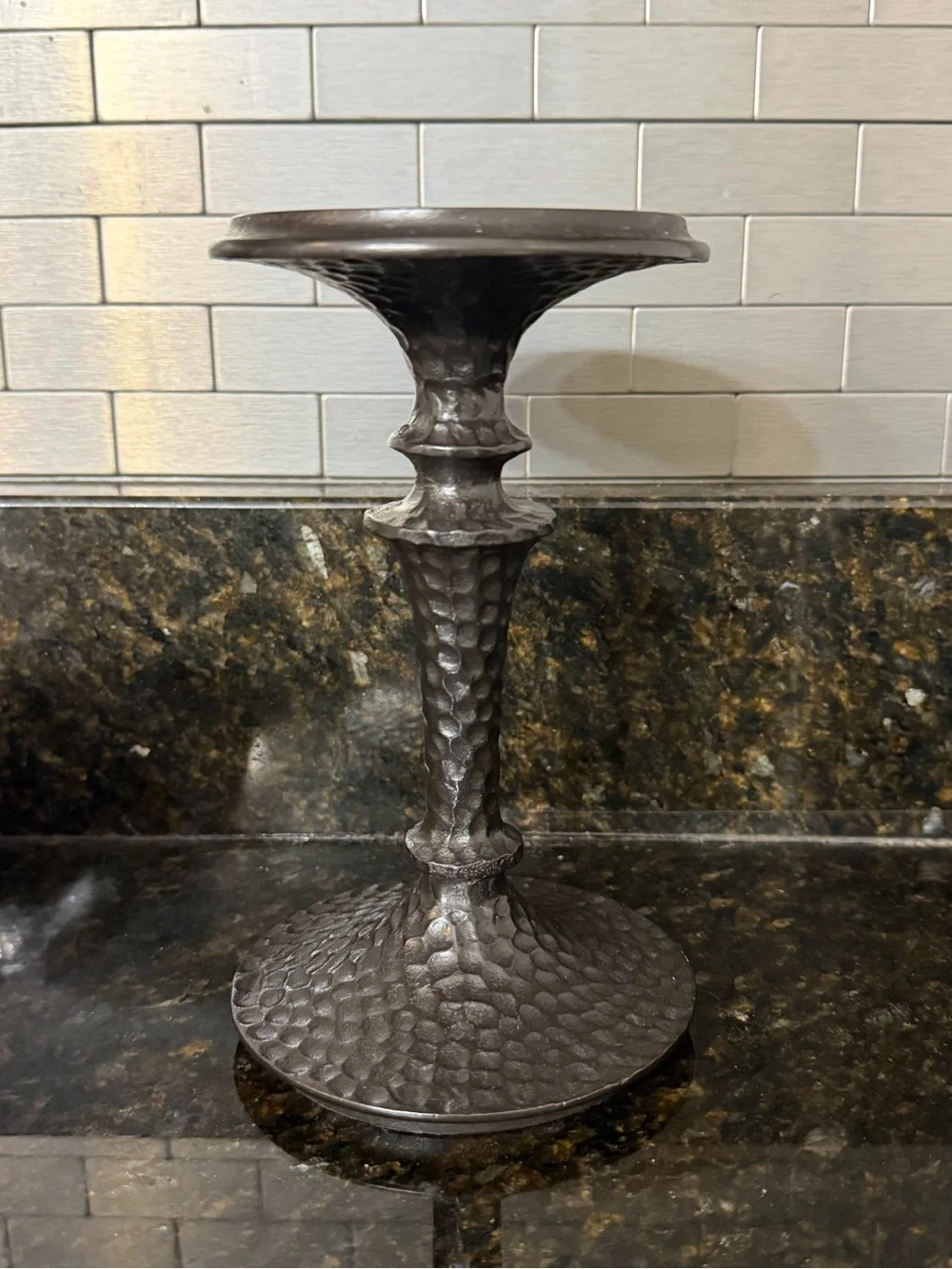 Pottery Barn Dark Brown Cast Iron Candleholder & Candle Plate